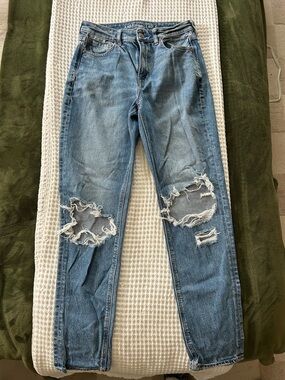 American Eagle Distressed Light Blue Ripped Mom Jeans